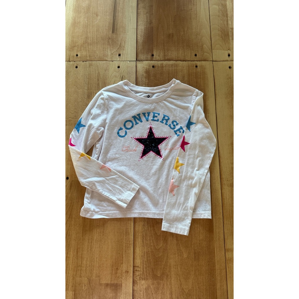 Converse Kids Large White Long Sleeve Star Graphic T-Shirt Chuck Taylor 12-13 Yr